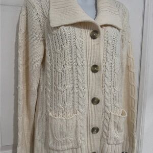DKNY Cream Cable Knit Cardigan Sweater Size Medium